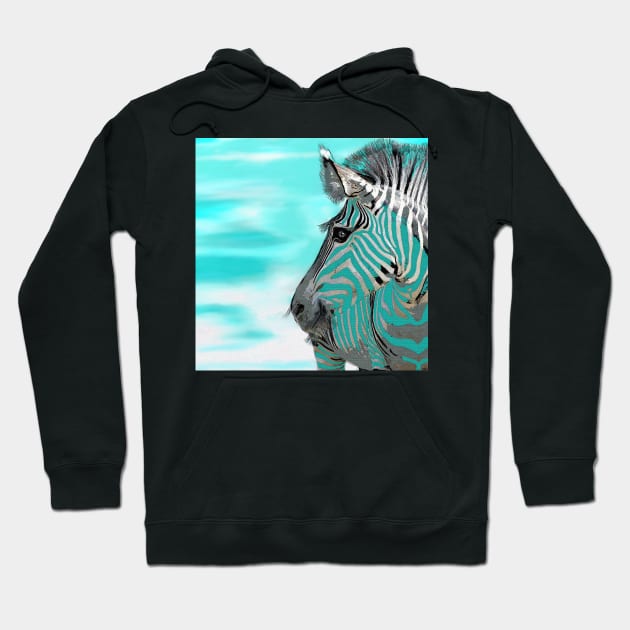 Zebra Abstract BLUE AQUA Hoodie by Overthetopsm